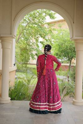 Lehenga Choli with Bandhani Print Kutchi Patch Work Shrug with 12M Flair Frill Lehenga-Free size stitched  2
