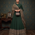 Bottle Green Designer Embroidered Border Lehenga Choli with Full Sleeve Blouse & Dupatta