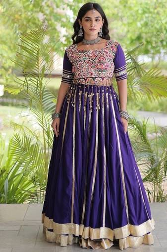 Reyon Gamthi Mirror Work Lehenga Choli Gota Patti Lace Double Ghera 5M Flair Gujarati Navratri Garba Wear 