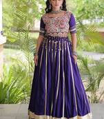 Reyon Gamthi Mirror Work Lehenga Choli Gota Patti Lace Double Ghera 5M Flair Gujarati Navratri Garba Wear 