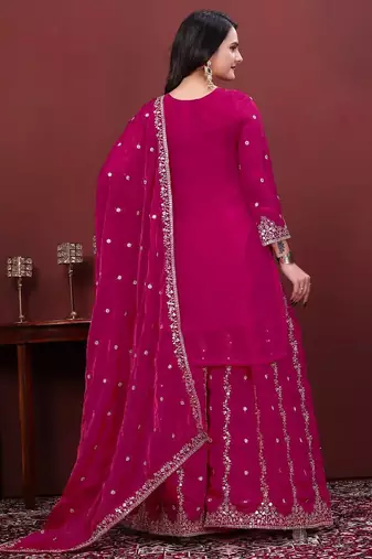 Rani pink fendy silk sequence embriordered sharara suit