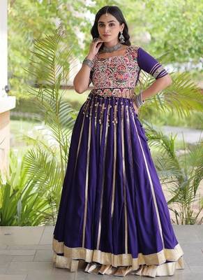 Reyon Gamthi Mirror Work Lehenga Choli Gota Patti Lace Double Ghera 5M Flair Gujarati Navratri Garba Wear  3