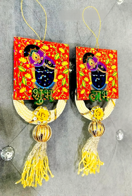handmade shrinath ji shubh labh decorative hanging with flower festive home wall hanging (pack of 2) 1