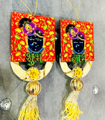 handmade shrinath ji shubh labh decorative hanging with flower festive home wall hanging (pack of 2)