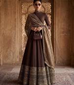 Deep Brownn Designer Embroidered Border Lehenga Choli with Full Sleeve Blouse & Dupatta