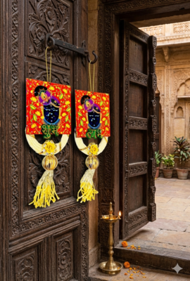 handmade shrinath ji shubh labh decorative hanging with flower festive home wall hanging (pack of 2) 3