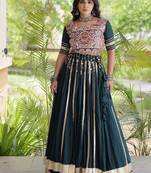 Reyon Gamthi Mirror Work Lehenga Choli Gota Patti Lace Double Ghera 5M Flair Gujarati Navratri Garba Wear 