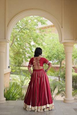 Reyon Gamthi Mirror Work Lehenga Choli Gota Patti Lace Double Ghera 5M Flair Gujarati Navratri Garba Wear 2