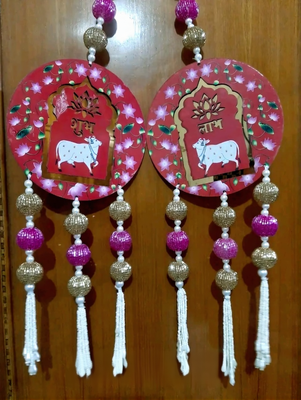 handmade shubh labh floral hanging with beads decorative tassels festive home hanging (pack of 2) 1