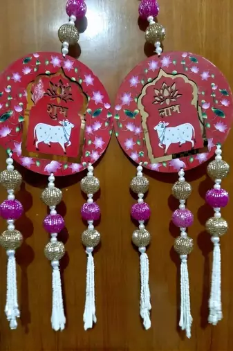 handmade shubh labh floral hanging with beads decorative tassels festive home hanging (pack of 2)