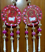 handmade shubh labh floral hanging with beads decorative tassels festive home hanging (pack of 2)