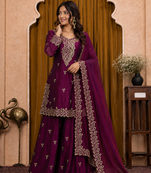 Deep purple fendy silk sequence embriordered sharara suit