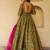 Pista green digital print silk blend gown