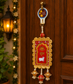 shubh labh cow golden border door hanging with pearl beads decorative home wall hanging (pack of 2)