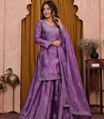 Lavender chinon silk sequence embriordered sharara suit