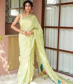 chitra handloom cotton blend saree with zari motifs & pallu 