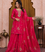 Pink fendy silk sequence embriordered sharara suit