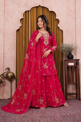 Pink fendy silk sequence embriordered sharara suit 2