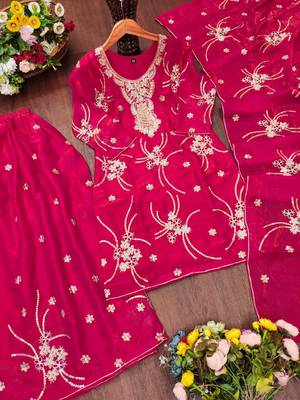 Pink fendy silk sequence embriordered sharara suit 4