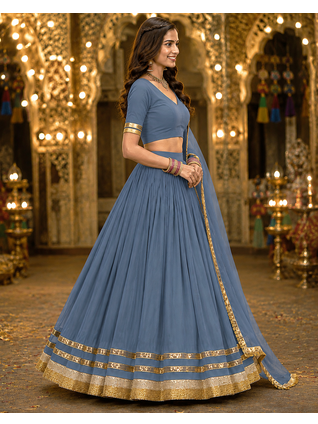 Womens Gray Georgette Lehenga Choli with Dupatta Navratri Garba and Dandiya Outfit Golden Lace Ethnic Festive Wear 3