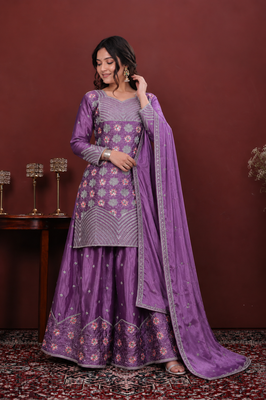 Light purple chinon silk sequence embriordered sharara suit 3