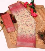 pink shimmer handloom cotton blend saree tonal floral print (t sfhcs325)