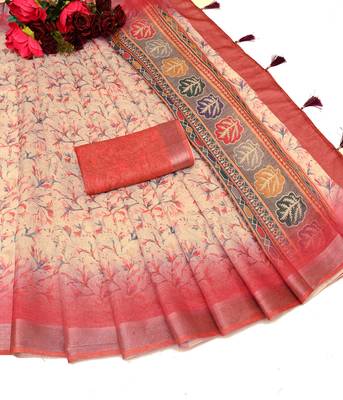 pink shimmer handloom cotton blend saree tonal floral print (t sfhcs325) 2
