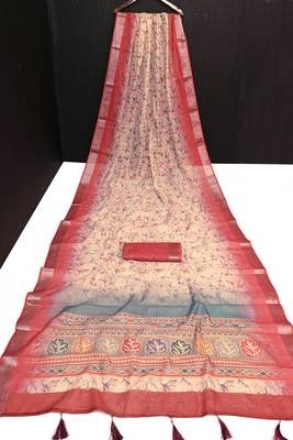 pink shimmer handloom cotton blend saree tonal floral print (t sfhcs325) 3