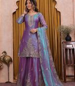 Lavender purple fendy silk sequence embriordered sharara suit
