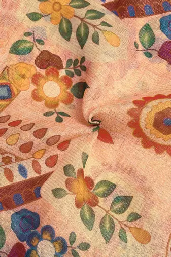 rust shimmer handloom cotton blend saree with ethnic border print