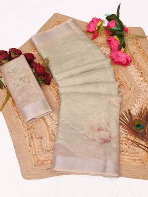 green shimmer handloom cotton blend saree floral print (t sfhcs324) 1