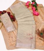 green shimmer handloom cotton blend saree floral print (t sfhcs324)
