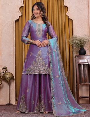 Lavender purple fendy silk sequence embriordered sharara suit 2