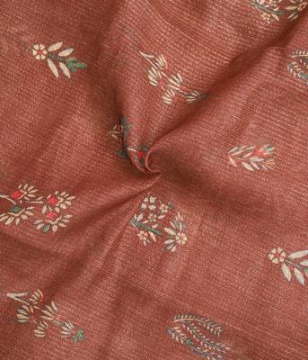 brown beige shimmer handloom cotton blend saree peacock border print (t sfhcs323) 4
