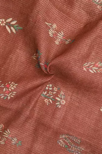 brown beige shimmer handloom cotton blend saree peacock border print (t sfhcs323)