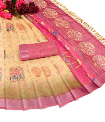 beige multicolor shimmer handloom cotton blend saree with floral print (t sfhcs322) 2