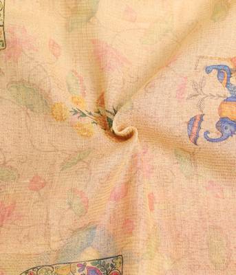 beige multicolor shimmer handloom cotton blend saree with floral print (t sfhcs322) 4
