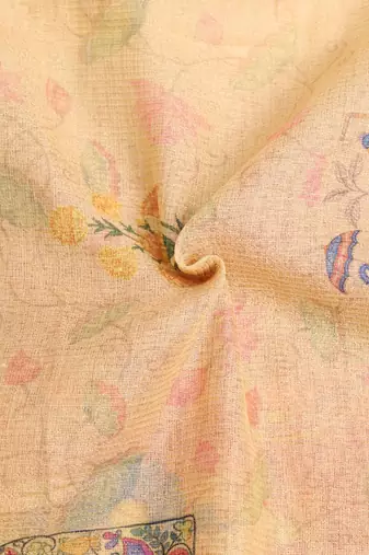 beige multicolor shimmer handloom cotton blend saree with floral print
