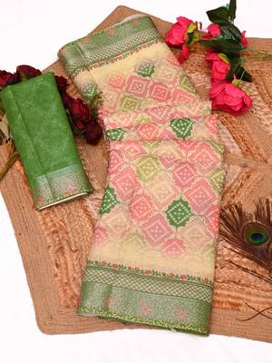 beige shimmer handloom cotton blend saree tonal floral print (t sfhcs319) 1