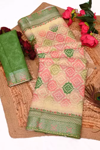 beige shimmer handloom cotton blend saree tonal floral print (t sfhcs319)