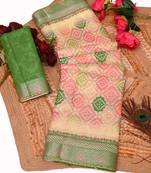 beige shimmer handloom cotton blend saree tonal floral print (t sfhcs319)