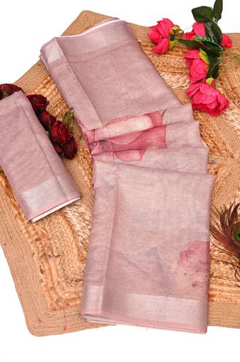 pink multicolor shimmer handloom cotton blend saree ethnic border print
