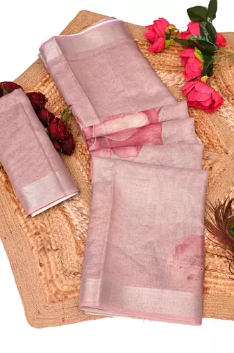 pink multicolor shimmer handloom cotton blend saree ethnic border print