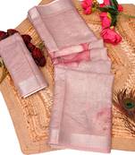 pink multicolor shimmer handloom cotton blend saree ethnic border print (t sfhcs318)