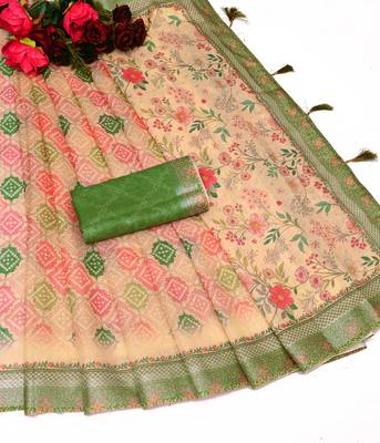 beige shimmer handloom cotton blend saree tonal floral print (t sfhcs319) 2