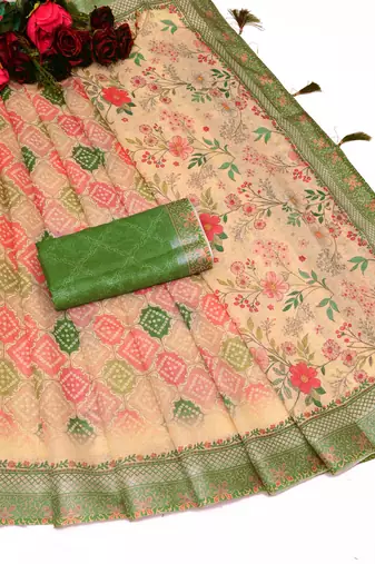 beige shimmer handloom cotton blend saree tonal floral print (t sfhcs319)
