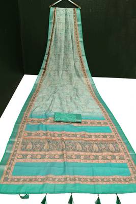 green multicolor shimmer handloom cotton blend saree floral print (t sfhcs320) 3