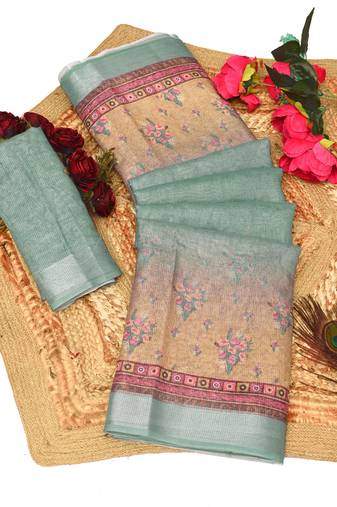 multicolor shimmer handloom cotton blend digital print saree