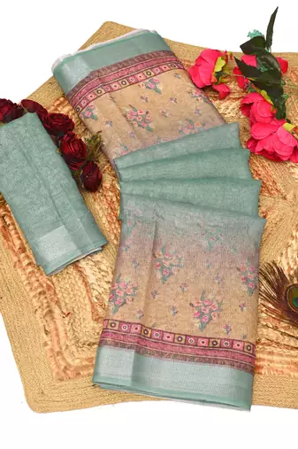 multicolor shimmer handloom cotton blend digital print saree