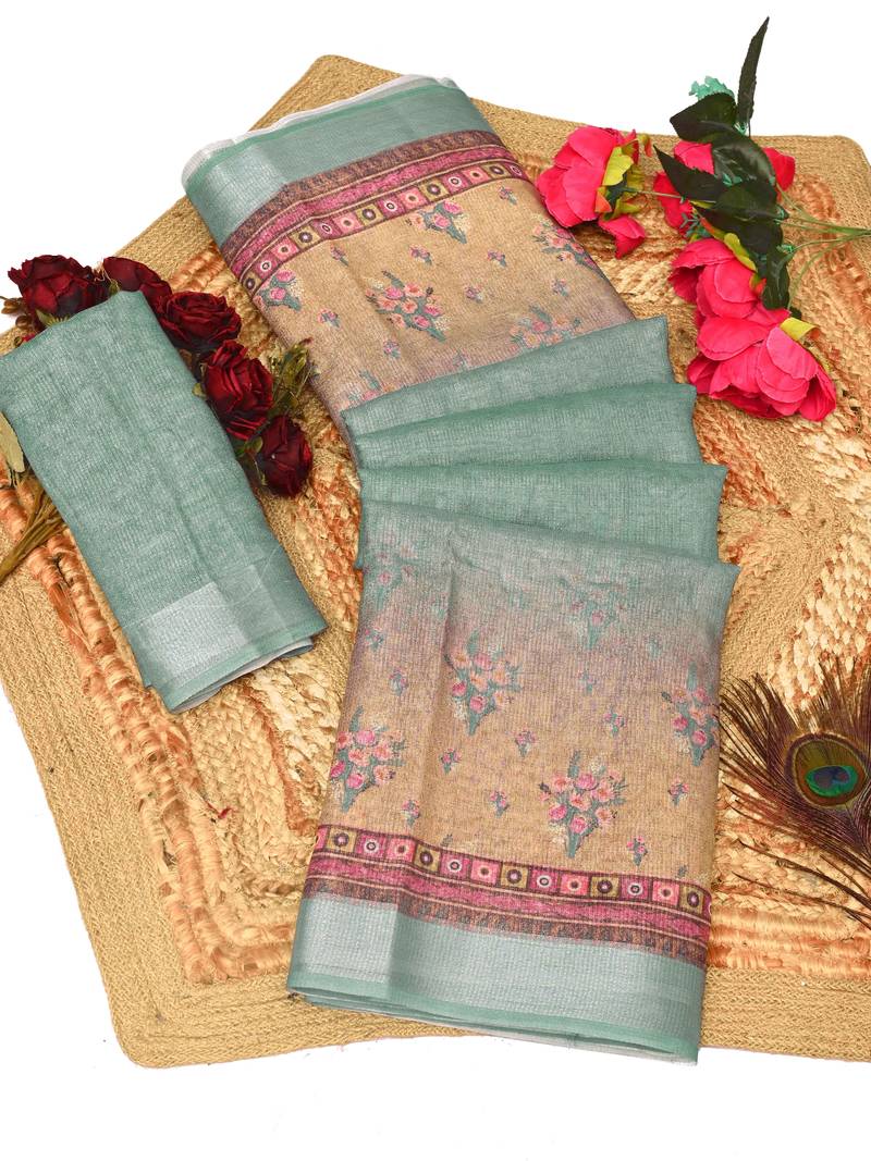 multicolor shimmer handloom cotton blend digital print saree